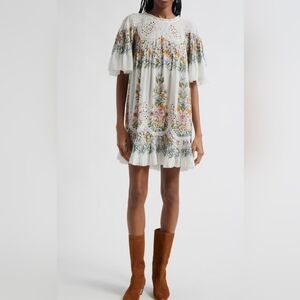 FARM Rio White Mini Dress with Colorful Floral Embroidery